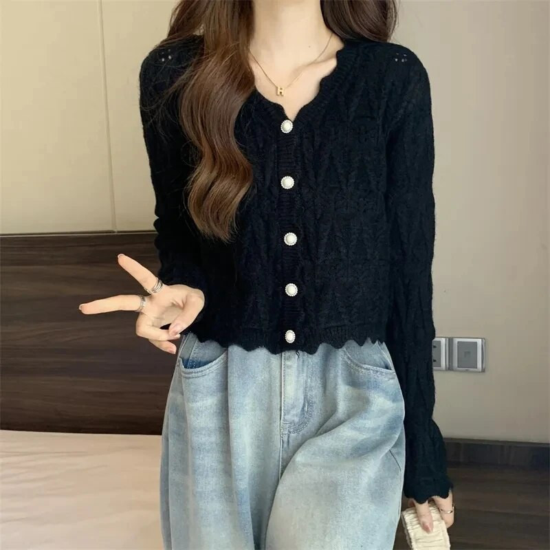 2023. gada jaunais pavasara rudens džempera jaka sieviešu modes slaids ar garām piedurknēm, ikdienas trikotāžas mētelis ar V veida kakla izgriezumu, sieviešu topi