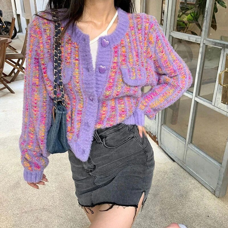 Μακρυμάνικο Γυναικεία Πλεκτή Ζακέτα Γυναικεία Φθινόπωρο Χειμώνας Νέο Βιζόν fleece Τριχωτό πουλόβερ Γυναικείο Χαλαρό μονόστομο πλεκτό μπλουζάκι παλικάρι