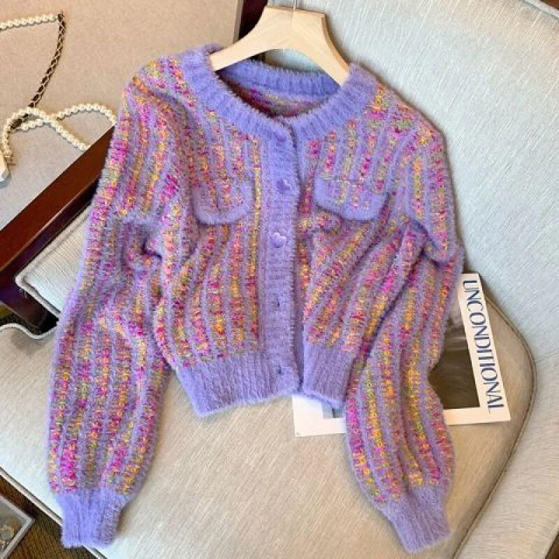 Μακρυμάνικο Γυναικεία Πλεκτή Ζακέτα Γυναικεία Φθινόπωρο Χειμώνας Νέο Βιζόν fleece Τριχωτό πουλόβερ Γυναικείο Χαλαρό μονόστομο πλεκτό μπλουζάκι παλικάρι