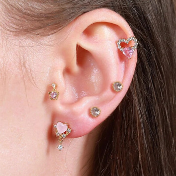 1 τεμ Κορεατικού στυλ Love Ear Bone Nails Ροζ ροδακινί Heart Star Moon Stud Σκουλαρίκια Helix Screw Back Ball Cartilage Piercing κόσμημα