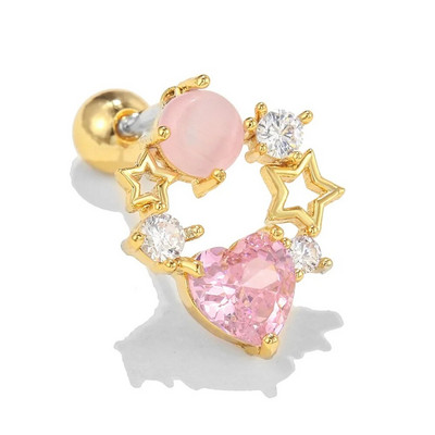 1PC Korejas stila Mīlestība Ausu Kaulu Nagi Rozā Persika Sirds Zvaigzne Mēness Stud Auskari Helix Skrūvējama Atpakaļ Bumba Skrimšļa Pīrsings Rotaslietas