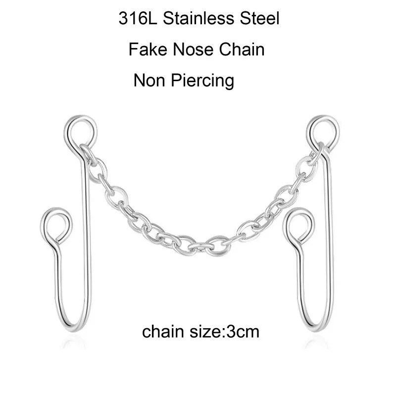 Deguna ķēdes dubultiem viltotiem deguna spailēm Pīrsings Sirds formas nāsis Nav caurdurta mākslīgā deguna aproces deguna gredzens rotaslietas