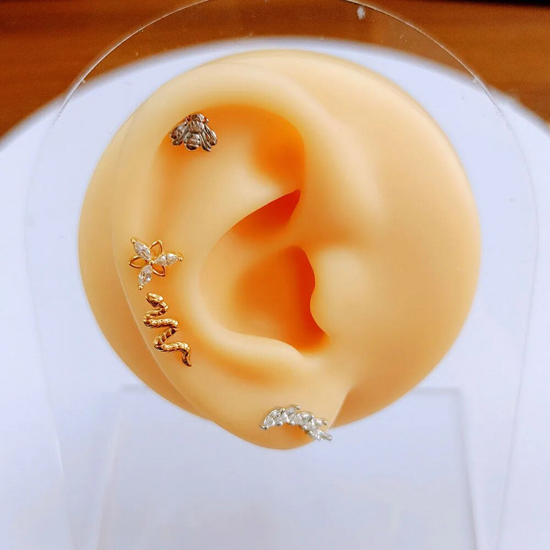 Flower Moon Butterfly Labret Stud Cross Claw Leaf Daith Conch Stud σκουλαρίκι κορώνα CZ Εσωτερικό νήμα Piercing Χειρουργικό ατσάλι