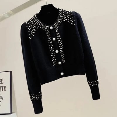 Γυναικείο πουλόβερ 2023 Φθινόπωρο με νέα χάντρες με καρφιά με στρογγυλή λαιμόκοψη μονόστητο κοντό πλεκτό ζακέτα Γυναικεία casual πλεκτά παντός τύπου