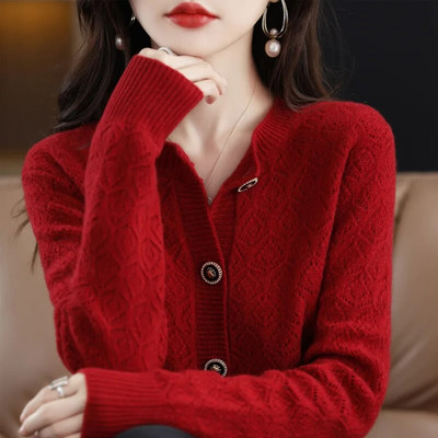 Sieviešu jaka Jauns 2023. gada rudens brīvs adījums, izgriezts ar garām piedurknēm, trikotāžas džemperis, sieviešu ikdienas, silts trikotāža