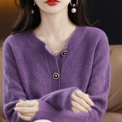 Sieviešu jaka Jauns 2023. gada rudens brīvs adījums, izgriezts ar garām piedurknēm, trikotāžas džemperis, sieviešu ikdienas, silts trikotāža