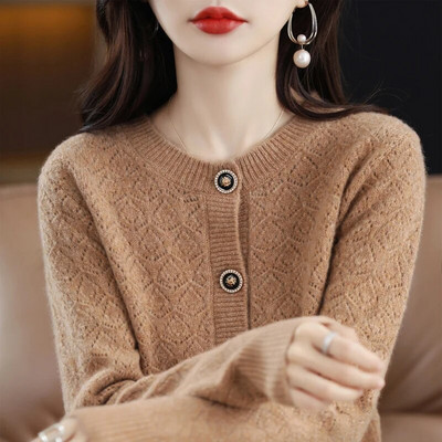 Sieviešu jaka Jauns 2023. gada rudens brīvs adījums, izgriezts ar garām piedurknēm, trikotāžas džemperis, sieviešu ikdienas, silts trikotāža