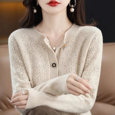 Sieviešu jaka Jauns 2023. gada rudens brīvs adījums, izgriezts ar garām piedurknēm, trikotāžas džemperis, sieviešu ikdienas, silts trikotāža