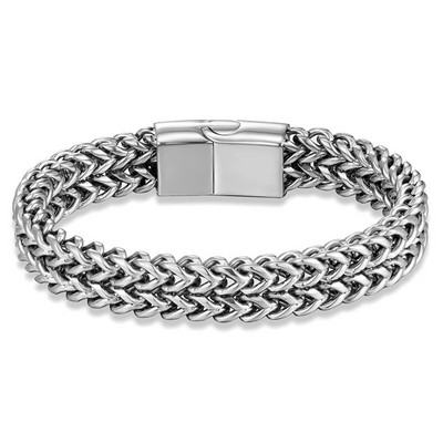 MKENDN Vintage Oxidized Cool Διπλή Αλυσίδα Κράσπεδο Βραχιόλια για Ανδρικά Ανοξείδωτα Punk Αντίκα κυβικά Magnic κούμπωμα Αρσενικό Pulseira