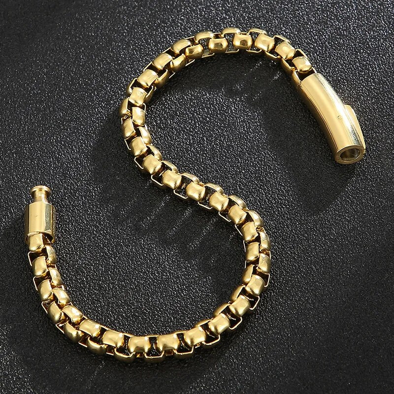 6 mm-es láncos férfi karkötő férfi aranyozott rozsdamentes acél fiú karkötők kézzel gravírozható mannen karszalag ékszer kiegészítők