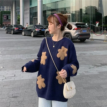 Сладък анимационен пуловер с мече Дамски сладки плетени пуловери Японски Harajuku Големи трикотажни облекла Корейски свободни ежедневни пуловери
