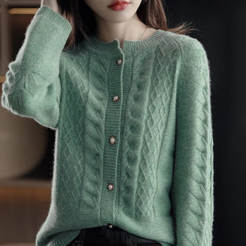 2023 Нова есенна плетена жилетка Дамско яке с дълъг ръкав Корейски свободни пуловерни якета с обло деколте Дамски ежедневни плетени горнища