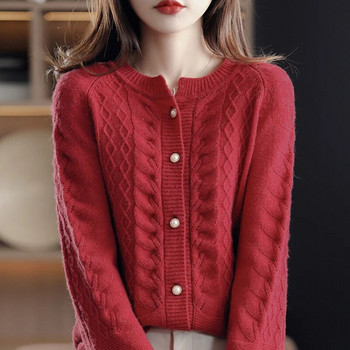 2023 Нова есенна плетена жилетка Дамско яке с дълъг ръкав Корейски свободни пуловерни якета с обло деколте Дамски ежедневни плетени горнища