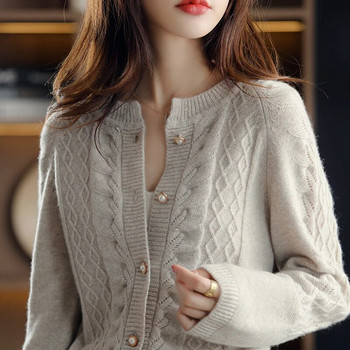 2023 Νέα φθινοπωρινή πλεκτή ζακέτα Γυναικείο μακρυμάνικο σακάκι Κορεάτικο φαρδύ πουλόβερ με στρογγυλή λαιμόκοψη Γυναικεία μπλούζα καθημερινής πλέξης