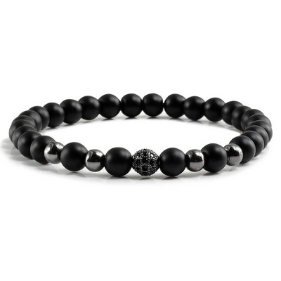 Új 6mm-es gyöngyös karkötők Charm Pave CZ Crown Ball Hematite Cross Természetes kő Fekete ónix karkötők Női Férfi Ékszerek Bileklik