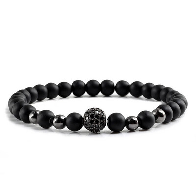 Új 6mm-es gyöngyös karkötők Charm Pave CZ Crown Ball Hematite Cross Természetes kő Fekete ónix karkötők Női Férfi Ékszerek Bileklik