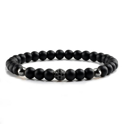 Új 6mm-es gyöngyös karkötők Charm Pave CZ Crown Ball Hematite Cross Természetes kő Fekete ónix karkötők Női Férfi Ékszerek Bileklik