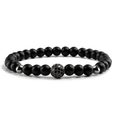 Új 6mm-es gyöngyös karkötők Charm Pave CZ Crown Ball Hematite Cross Természetes kő Fekete ónix karkötők Női Férfi Ékszerek Bileklik