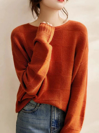 Κορεάτικο πουλόβερ γυναικεία πουλόβερ 2023 Φθινόπωρο/Χειμώνας με λαιμόκοψη vintage πλεκτά πουλόβερ με μακρυμάνικο μπλουζάκια γυναικεία πλεκτά