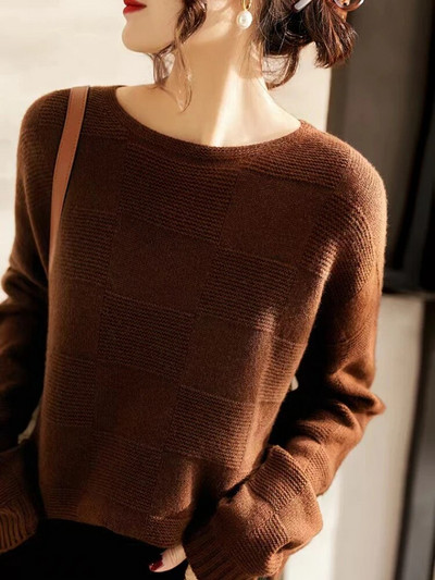 Κορεάτικο πουλόβερ γυναικεία πουλόβερ 2023 Φθινόπωρο/Χειμώνας με λαιμόκοψη vintage πλεκτά πουλόβερ με μακρυμάνικο μπλουζάκια γυναικεία πλεκτά