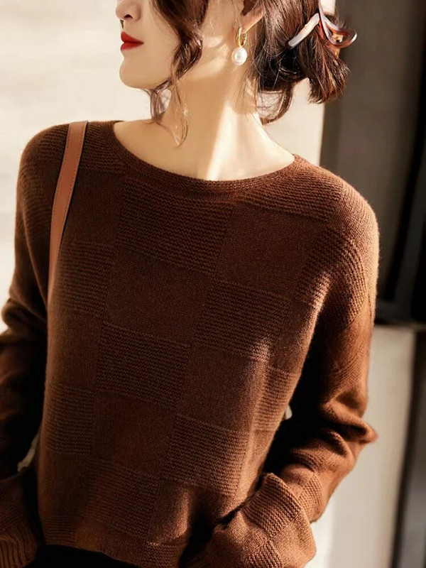 Κορεάτικο πουλόβερ γυναικεία πουλόβερ 2023 Φθινόπωρο/Χειμώνας με λαιμόκοψη vintage πλεκτά πουλόβερ με μακρυμάνικο μπλουζάκια γυναικεία πλεκτά