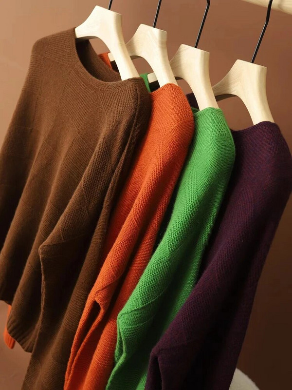 Κορεάτικο πουλόβερ γυναικεία πουλόβερ 2023 Φθινόπωρο/Χειμώνας με λαιμόκοψη vintage πλεκτά πουλόβερ με μακρυμάνικο μπλουζάκια γυναικεία πλεκτά