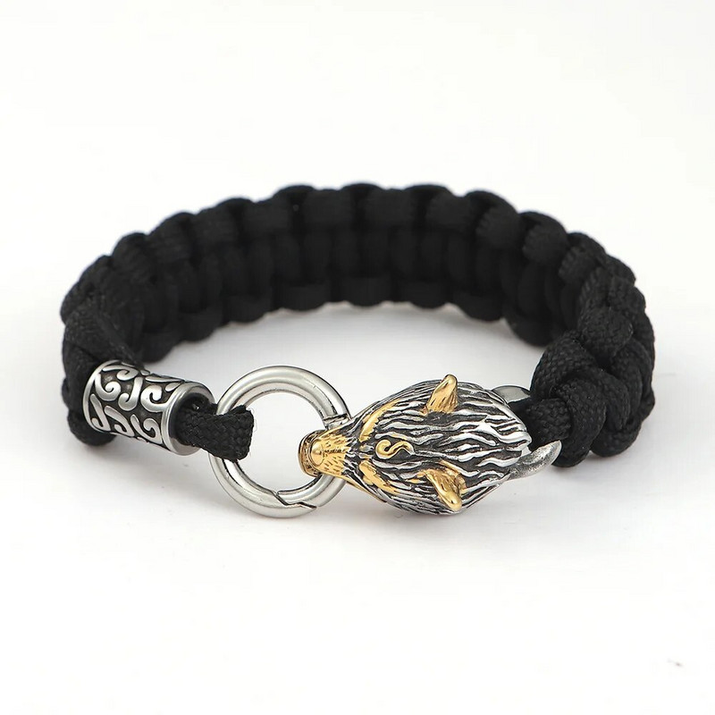 Na otvorenom Never Fade od nehrđajućeg čelika Celtic Wolf Lanyard Narukvice Muški Norse Vikings Survival Paracord Rope Bangles Homme Jewelry