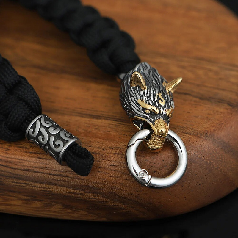 Na otvorenom Never Fade od nehrđajućeg čelika Celtic Wolf Lanyard Narukvice Muški Norse Vikings Survival Paracord Rope Bangles Homme Jewelry