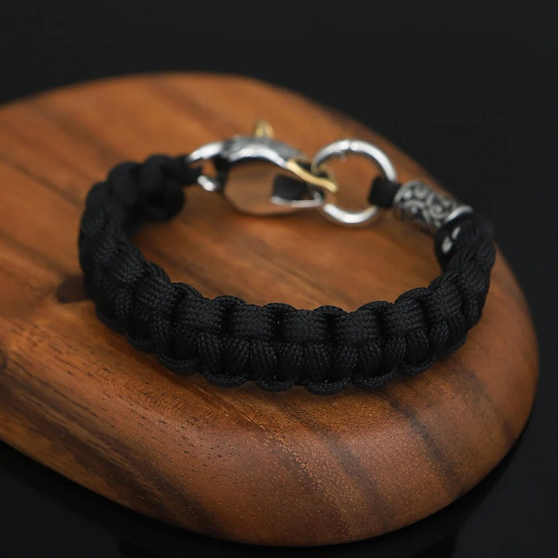 Na otvorenom Never Fade od nehrđajućeg čelika Celtic Wolf Lanyard Narukvice Muški Norse Vikings Survival Paracord Rope Bangles Homme Jewelry