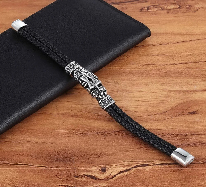 TYO karstā izpārdošana klasiskā vīriešu rotaslietas ādas rokassprādzes nerūsējošā tērauda rokassprādzes melnas virves ķēdes modes aproce vīriešu magnētam