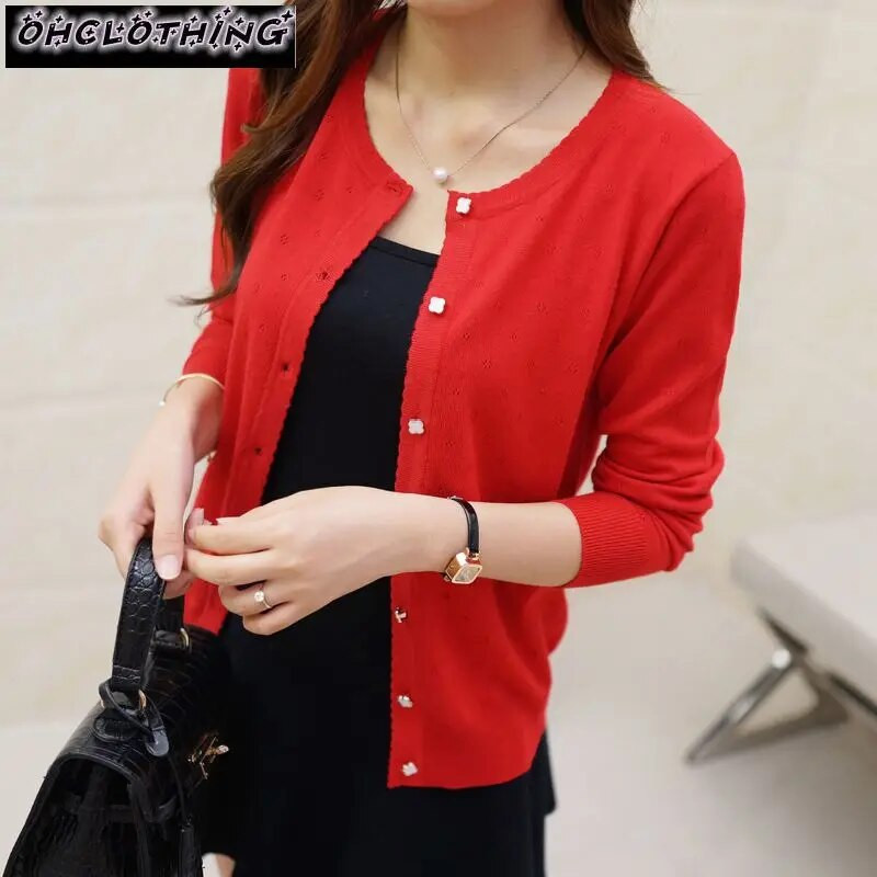 OHCLOTHING Īsa dizaina plāns jaciņš sieviešu izgriezuma sauļošanās gaisa kondicionētājs krekls džemperis trikotāžas virsdrēbes mazs apmetnis