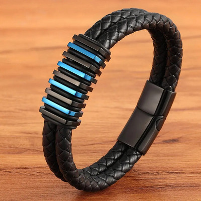 XQNI klassikalise stiili simulatsioon, roostevabast terasest luksuslik meeste nahast käevõru, 4 värvi lihtne nupp sünnipäevakingituseks