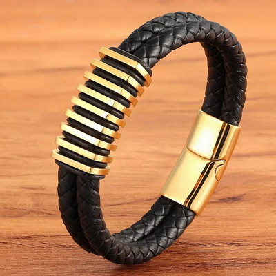 XQNI klassikalise stiili simulatsioon, roostevabast terasest luksuslik meeste nahast käevõru, 4 värvi lihtne nupp sünnipäevakingituseks