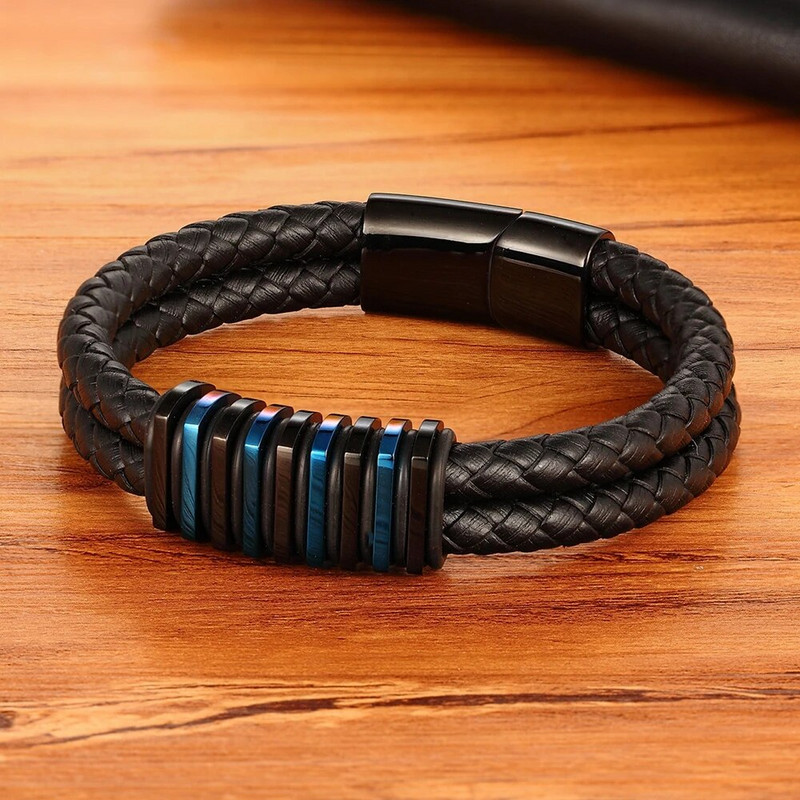 XQNI klassikalise stiili simulatsioon, roostevabast terasest luksuslik meeste nahast käevõru, 4 värvi lihtne nupp sünnipäevakingituseks