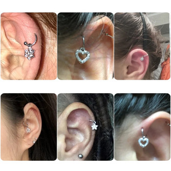 Κοσμήματα 1 τεμ. Ατσάλινη κομψή στεφάνη με μικρό κρεμαστό κόσμημα CZ μικροσκοπικό σκουλαρίκι με πολύτιμο λίθο Flower Star Heart Fing Ear Cartilage Helix Lobe Piercings