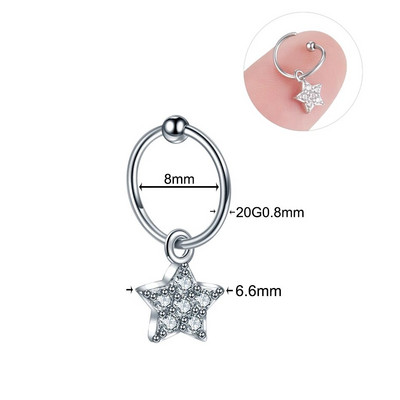 1 gab. Tērauda smalka stīpa ar mazu CZ kulonu, tiny auskaru, dārgakmens ziedu zvaigzne Sirds spārns auss skrimslis Helix daivas pīrsingi rotaslietas