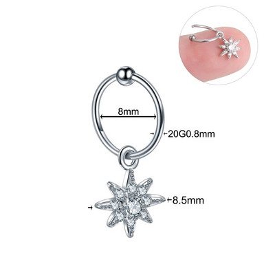 1 gab. Tērauda smalka stīpa ar mazu CZ kulonu, tiny auskaru, dārgakmens ziedu zvaigzne Sirds spārns auss skrimslis Helix daivas pīrsingi rotaslietas