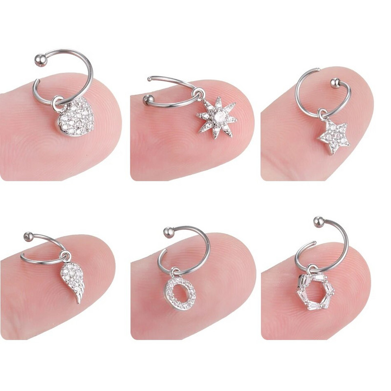 1 gab. Tērauda smalka stīpa ar mazu CZ kulonu, tiny auskaru, dārgakmens ziedu zvaigzne Sirds spārns auss skrimslis Helix daivas pīrsingi rotaslietas