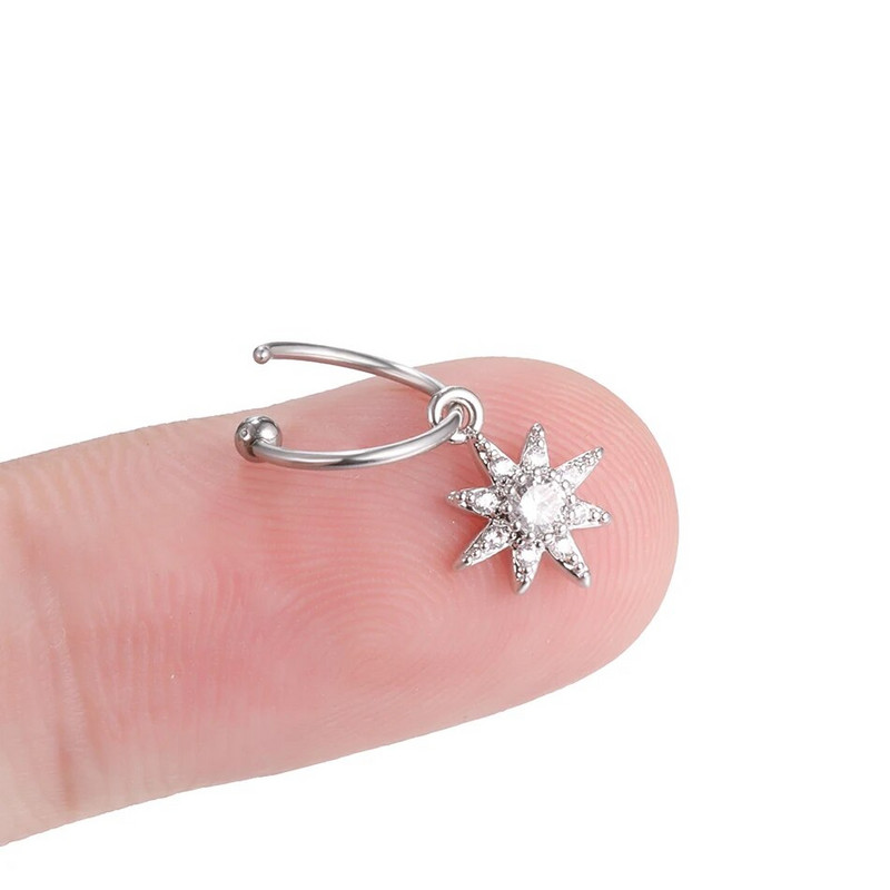 1 gab. Tērauda smalka stīpa ar mazu CZ kulonu, tiny auskaru, dārgakmens ziedu zvaigzne Sirds spārns auss skrimslis Helix daivas pīrsingi rotaslietas