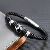 Modni nogometni geometrijski nepravilni uzorak od nehrđajućeg čelika, jednoslojna pletena kožna narukvica, dodaci za muški nakit