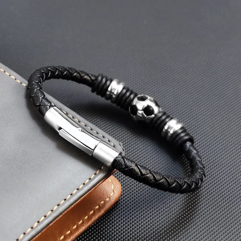 Modni nogometni geometrijski nepravilni uzorak od nehrđajućeg čelika, jednoslojna pletena kožna narukvica, dodaci za muški nakit