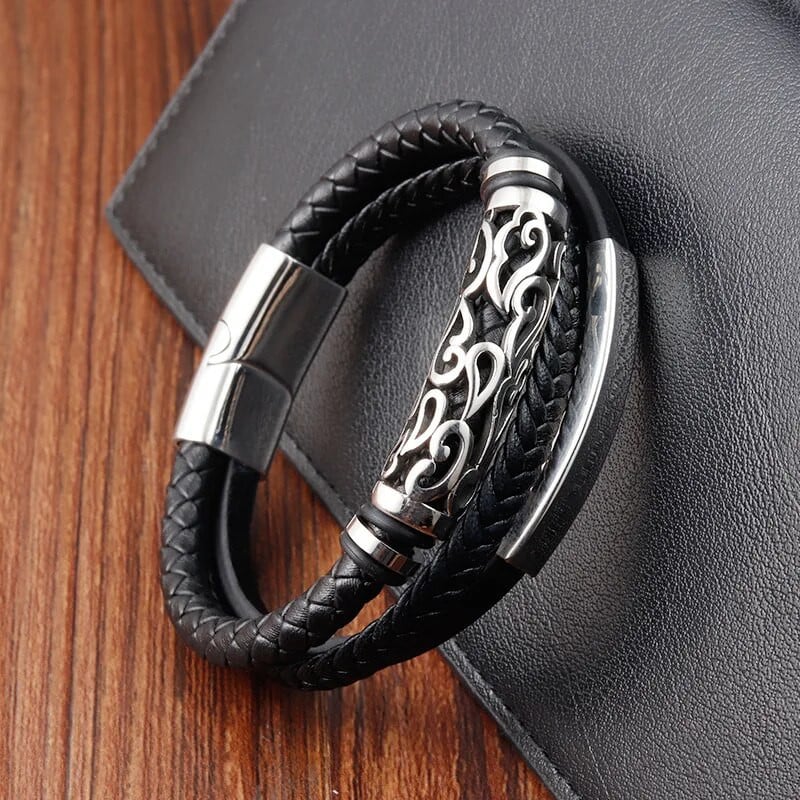 Ανδρικό λουράκι από δέρμα αγελάδας Βραχιόλι από δέρμα από ανοξείδωτο ατσάλι Δέρμα πλεκτό βραχιόλι Κοσμήματα από γνήσιο δέρμα