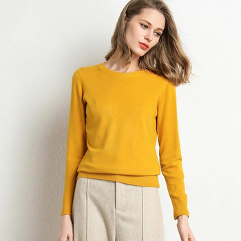 13 цвята пуловер Дамски пуловер с О деколте Прост есенно-зимен трикотаж Жълти камилски пуловери Корейски ежедневен офис джъмпер CR-JM001