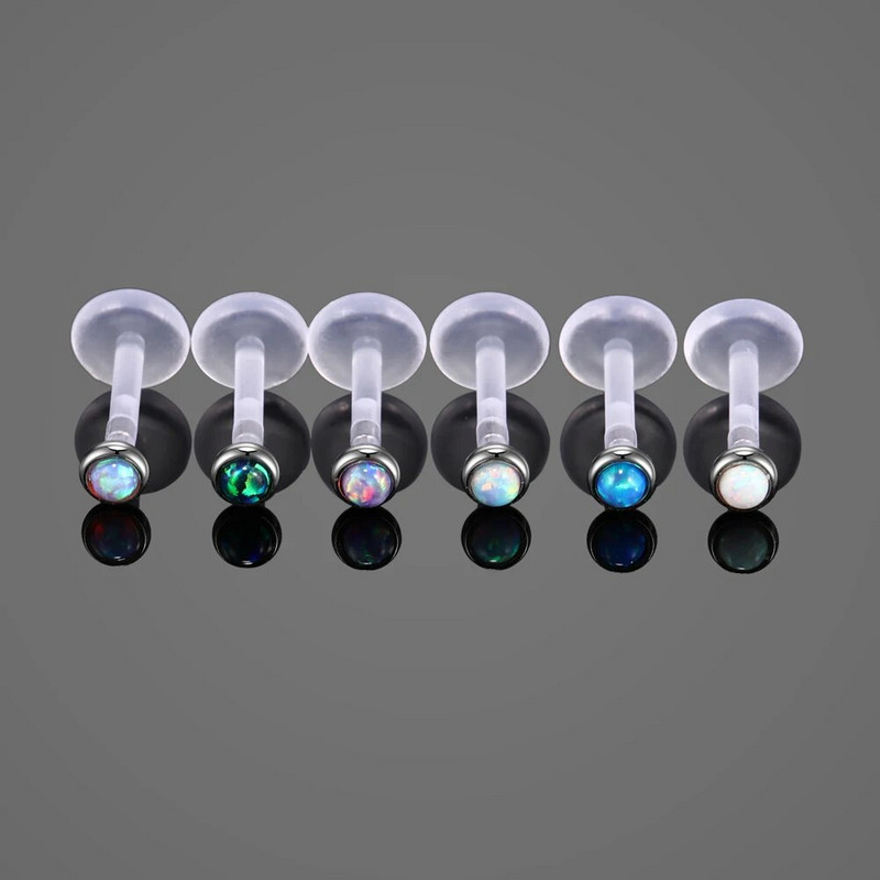 1PC Bioplast Opal Piercing Oreja Push In Labret lūpu gredzens Stud auskari skrimšļos Tragus Helix deguna gliemežnīca Pircing ķermeņa rotaslietas