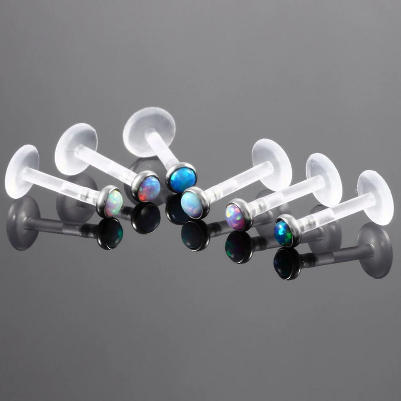 1PC Bioplast Opal Piercing Oreja Push In Labret lūpu gredzens Stud auskari skrimšļos Tragus Helix deguna gliemežnīca Pircing ķermeņa rotaslietas