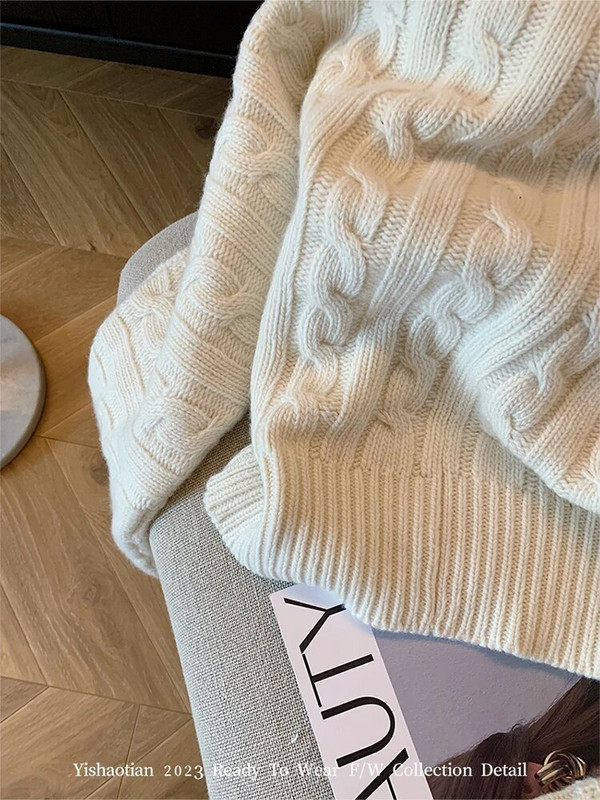 Sieviešu modes omulīgs trikotāžas džemperis ar nolaižamu apkakli ar garām piedurknēm sieviešu džemperi 2000. gadu estētiski eleganti rudens ziemas ielas apģērbi