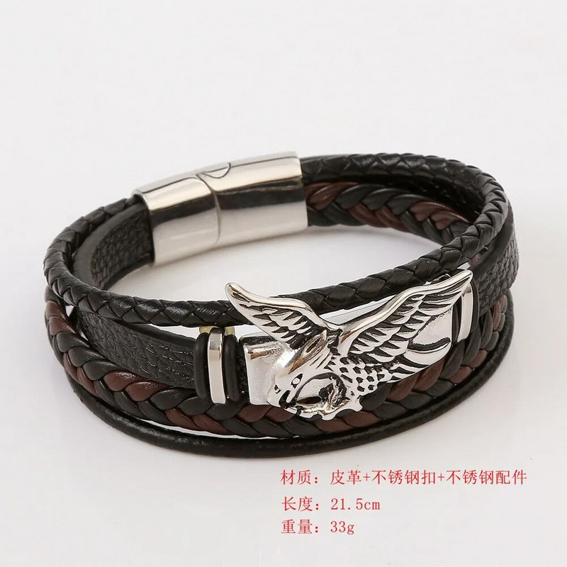 Jauns oriģināls dizains Ērgļa ādas rokassprādze vīriešiem Rokassprādze Āda ar rokām austa rokassprādze nerūsējošā tērauda magnēts sprādzes rotaslietas vīriešiem