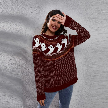 Хелоуин Ghost Винтидж дамски пуловер на точки Плетен пуловер с дълъг ръкав Зимен пуловер Женски дизайн Пуловери Плетива