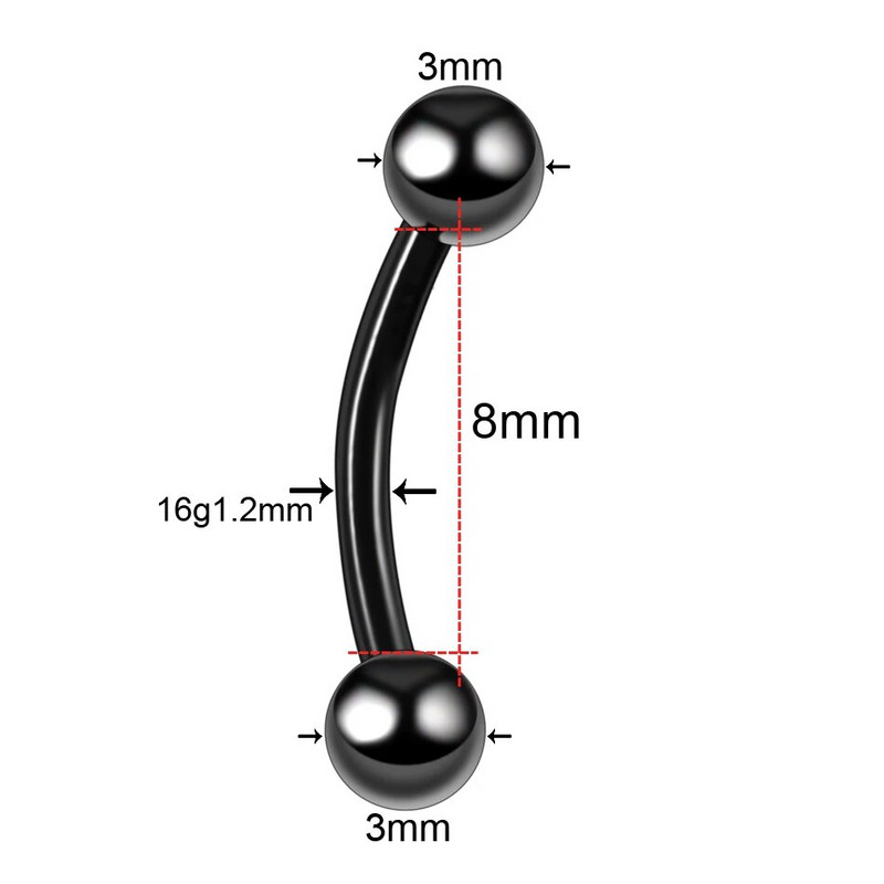 1 ks titánové piercing do obočia s vnútorným závitom, zakrivené krúžky s činkou, náušnice Daith Helix, piercing do chrupavky, pery, jazyka.