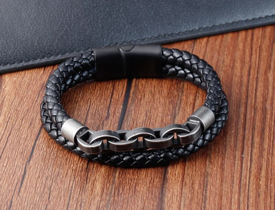 Jauna pīta ādas vīriešu rokassprādze Klasiska ar rokām austa magnētiskā sprādze Daudzslāņu ādas aproce vīriešiem rotaslietas dāvana